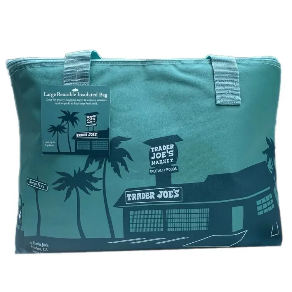 Trader Joe's Sage Green Insulated Tote Cooler Bag Reusable Grocery Shopping - Picture 10 of 11